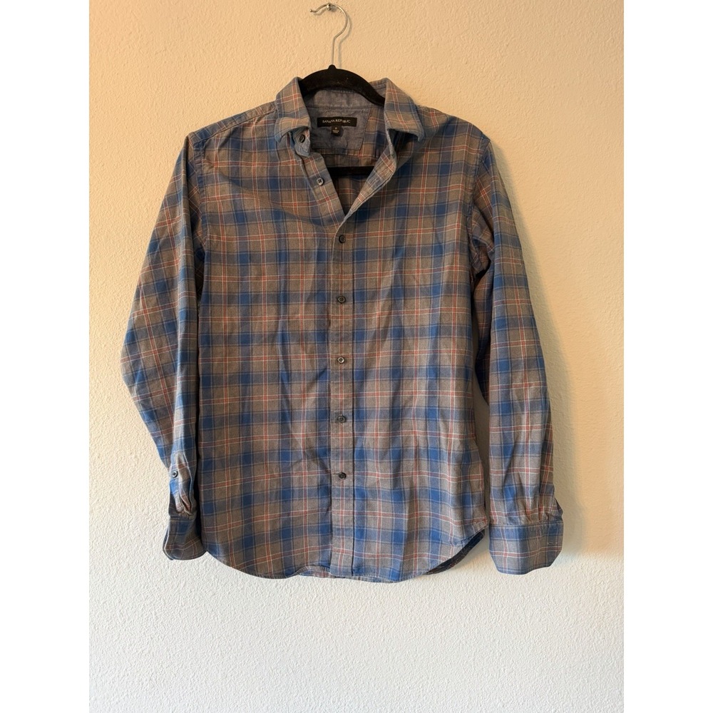 Banana Republic Shirt Men's S Grey Plaid Flannel Button Up Long Sleeve EUC